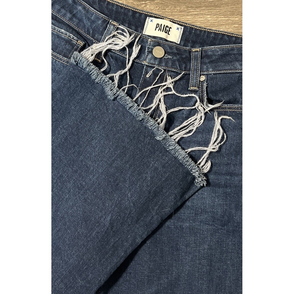 PAIGE Leenah High Rise Wide Leg Raw Hem Dark Wash Ankle Jeans SZ 27 (28x28)